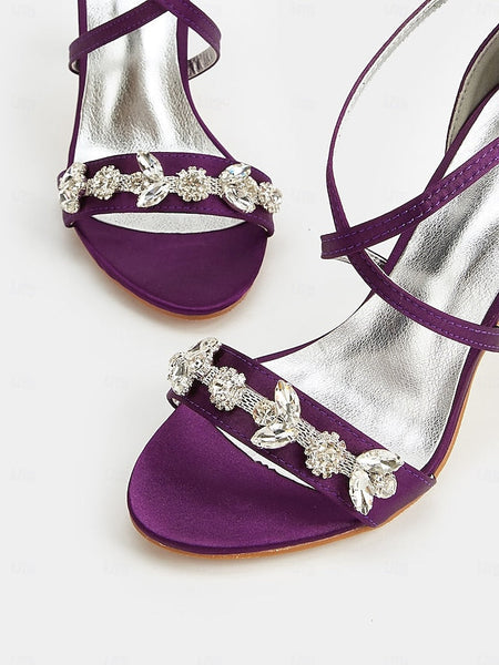 Purple Straps Satin Rhinestone Stiletto Heels with Women's FashionChic