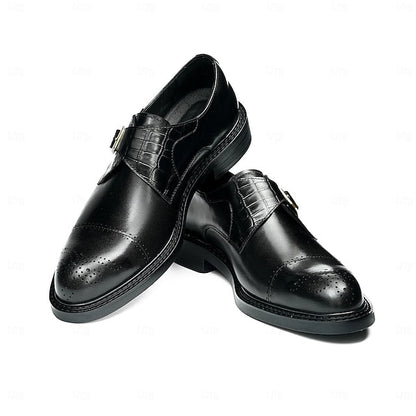 Dress Genuine Strap Black Men's Leather Monk First Shoes- FashionChic