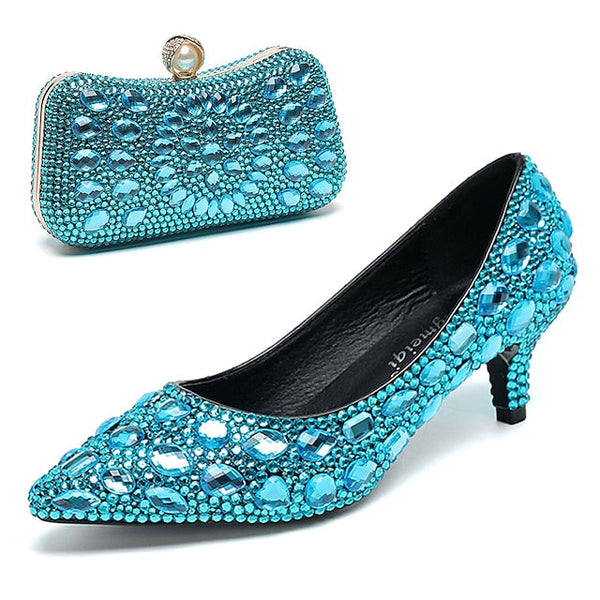 Matching Kitten Crystal-Embellished and Heel Shoes Women's FashionChic