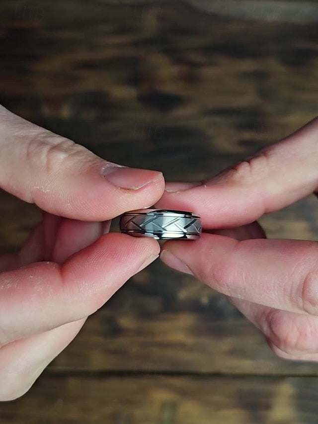 Geometric Rings Steel Men's Pattern Stainless Modern – FashionChic