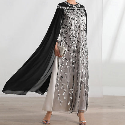 Cape Bride Neck A-Line the Crew Dress Elegant of Mother FashionChic