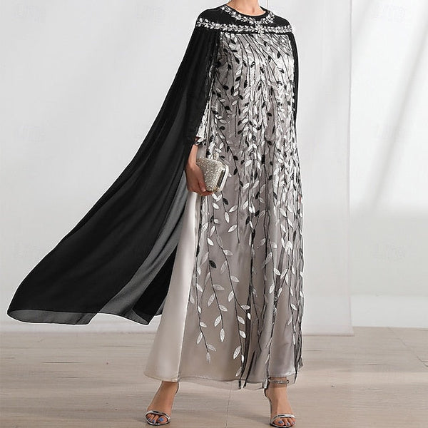 Cape Dress Bride Mother Neck the A-Line Elegant Crew of FashionChic
