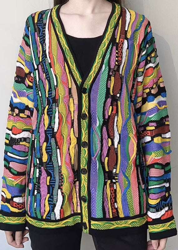 Beautiful Rainbow V Neck Button Cotton Knit Cardigan Long Sleeve EE044 shopify