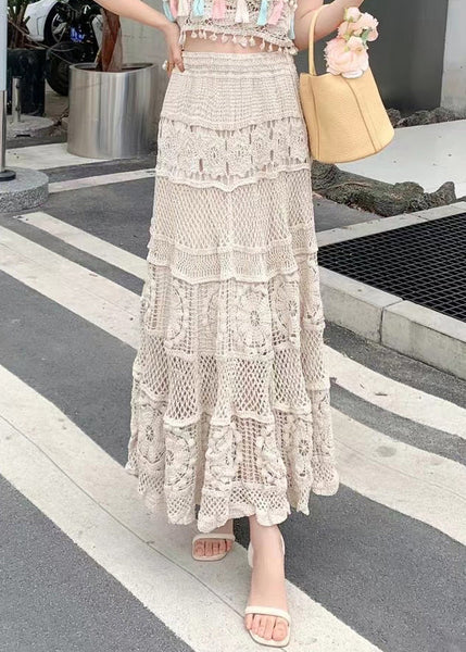 Hollow Loose Skirts Waist Out Apricot Summer Elastic FashionChic