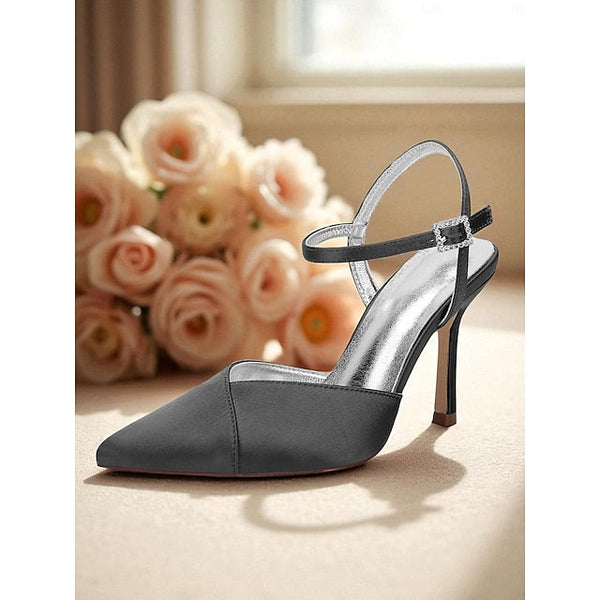 Women's Green - Ankle Strap Heels Satin with Stiletto FashionChic