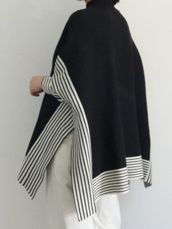 Design Loose High Neck Split-Side Striped Batwing Sleeve Sweater QX010 shopify