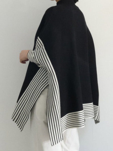 Design Loose High Neck Split-Side Striped Batwing Sleeve Sweater QX010 shopify