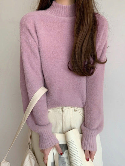 Warm Pink Mock Neck Long Sleeve Mink Sweater QX005 shopify