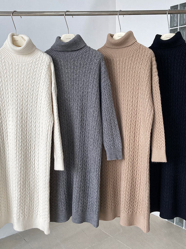 Casual Grey High-Neck Long Sleeve Twist Knit Dress AN1053 Genistyle Shop