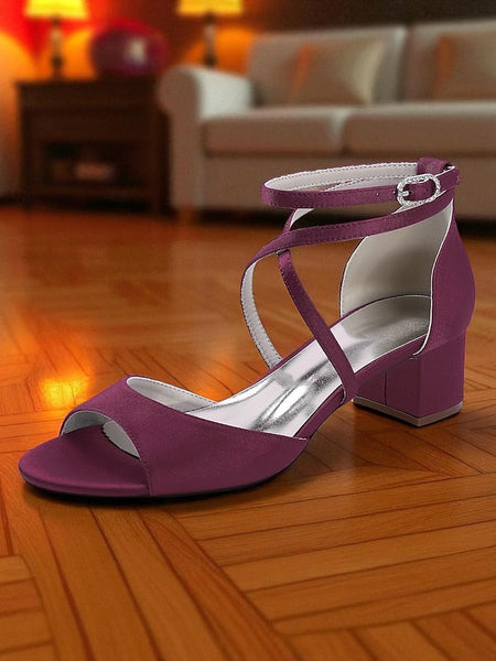 Sandals - Block with Ankle Heel Satin Elegant Strap Women's FashionChic