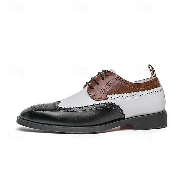 Men's Tri-Color Shoes Brogue in Oxford Black Wingtip FashionChic
