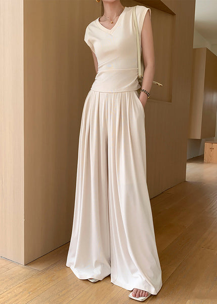 Women Pink Pockets Elastic Waist Cotton Wide Leg Pants Summer EE059 shopify