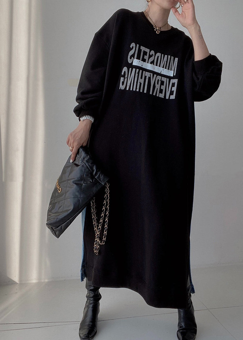 Patchwork Long Dresses Denim Oversized Natural Spring Black FashionChic