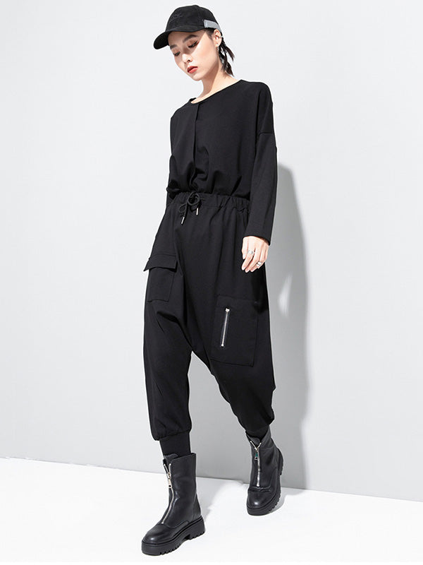 Simple Black Elasticity Waist Pockets Harem Pants WS012 shopify
