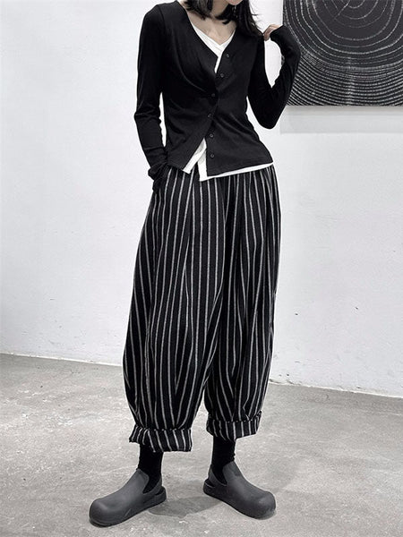 Split-Joint Harem Cool Pants Striped High-Waisted Pattern FashionChic