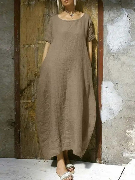 Women's Maxi Dress Faux Cotton Linen Casual Dress Basic FashionChic