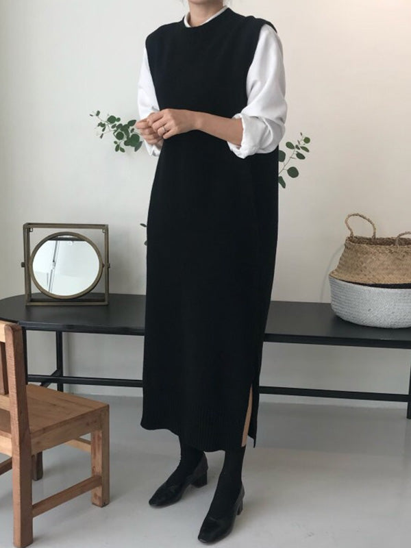 Urban Black Round-Neck Sleeveless Knit Dress QX017 shopify