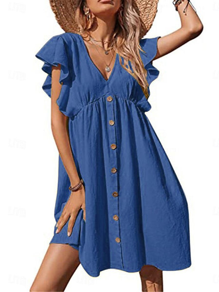 Women's Mini Dress Cotton Blend Summer Dress Plain Dress