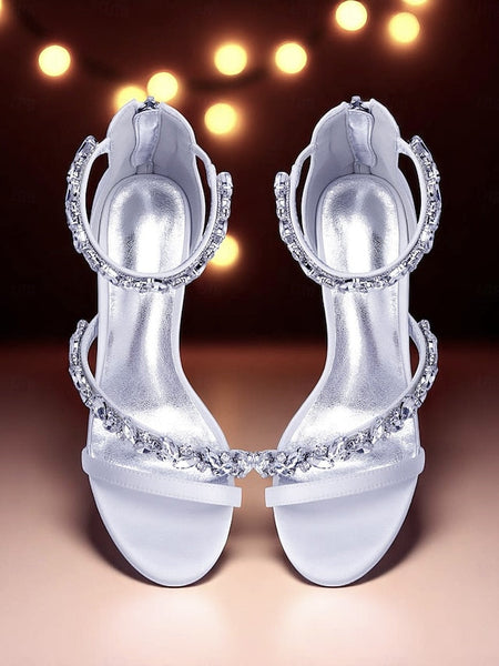 Women's Crystal Purple - Block Satin Sandals Heel FashionChic