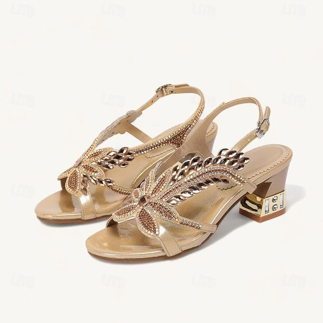 Women's Rhinestone Round Toe Sandals Party Wedding Shoes FashionChic