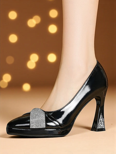 Women's Pointed Patent Heels Leather Burgundy with Toe FashionChic