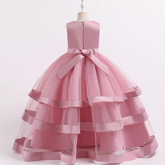Girls' Wedding Kids Colored Party Dress Solid Sleeveless FashionChic