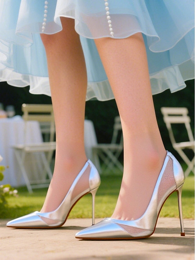 Detailing Suede Women's with Nude Toe Pumps Pointed Mesh FashionChic