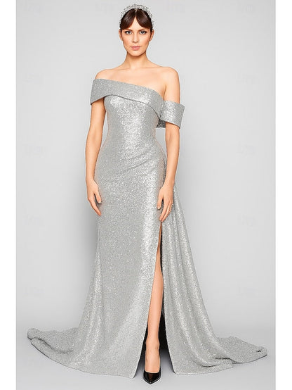 Evening Gown Sequined Black Carnival Elegant A-Line Blue Dress FashionChic