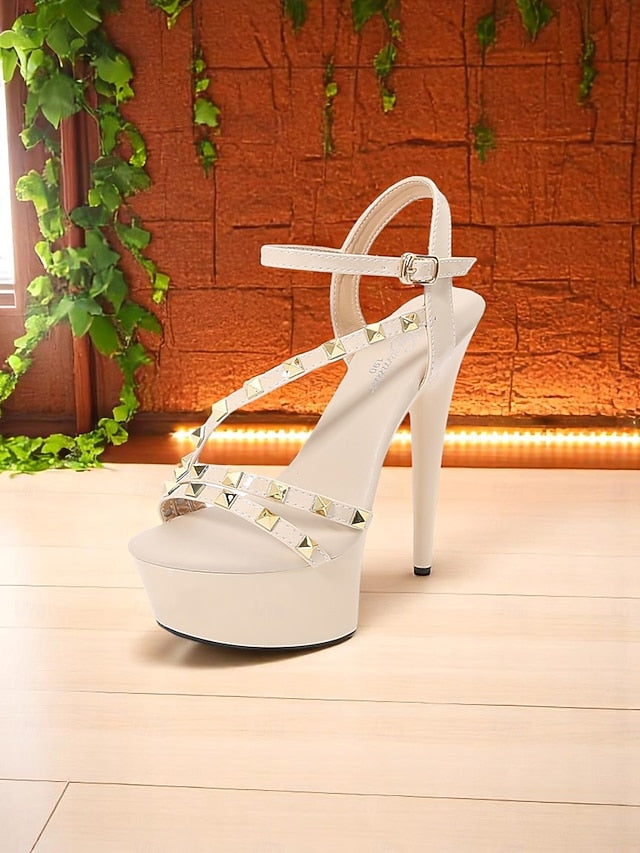 Platform with Studded Women's Straps Heels Stiletto FashionChic