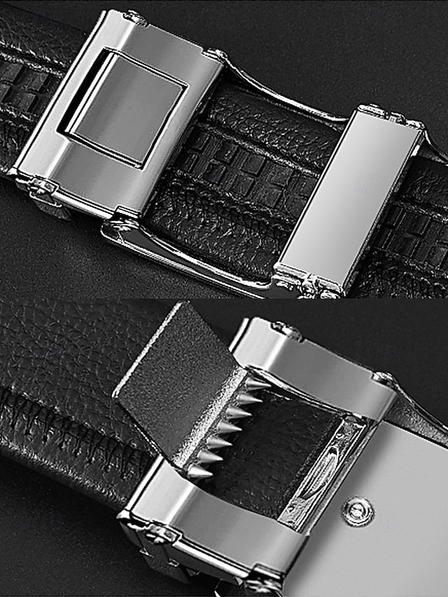 Metal Black with Leather Elegant Adjustable Belt Men's FashionChic