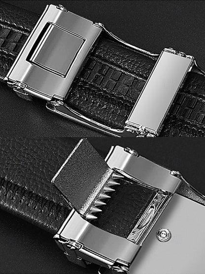 Metal Black with Leather Elegant Adjustable Belt Men's FashionChic