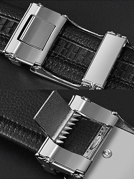 Metal Black with Leather Elegant Adjustable Belt Men's FashionChic