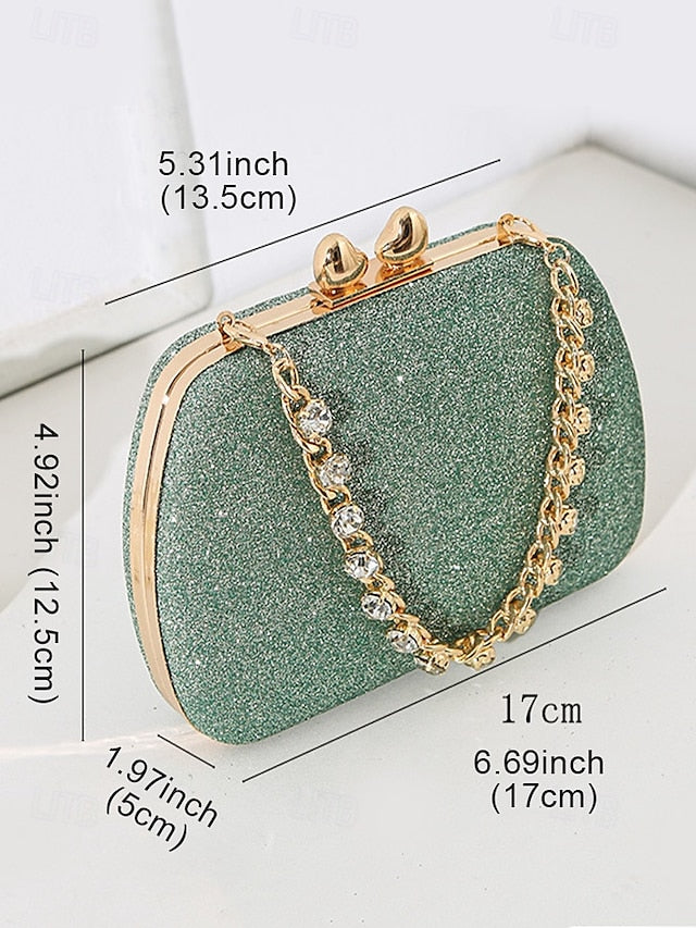 Glitter Sage Clutch Women's with Evening Green Rhinestone FashionChic