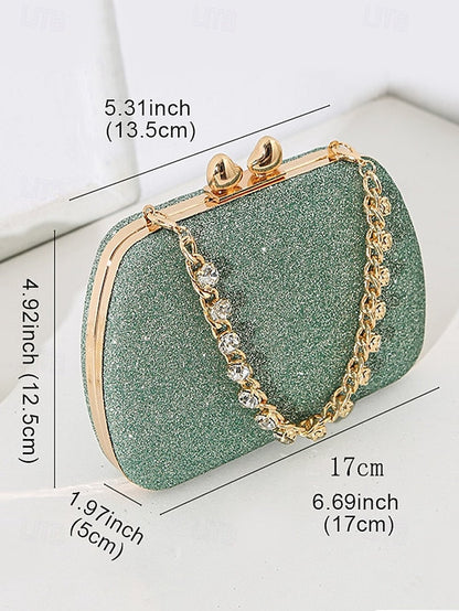 Glitter Sage Clutch Women's with Evening Green Rhinestone FashionChic