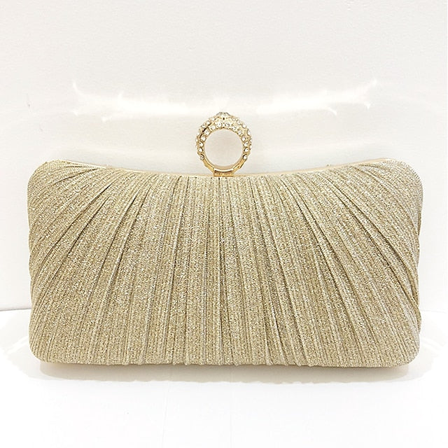 Evening Bag Ring with Elegant Rhinestone Glitter Clutch Gold FashionChic
