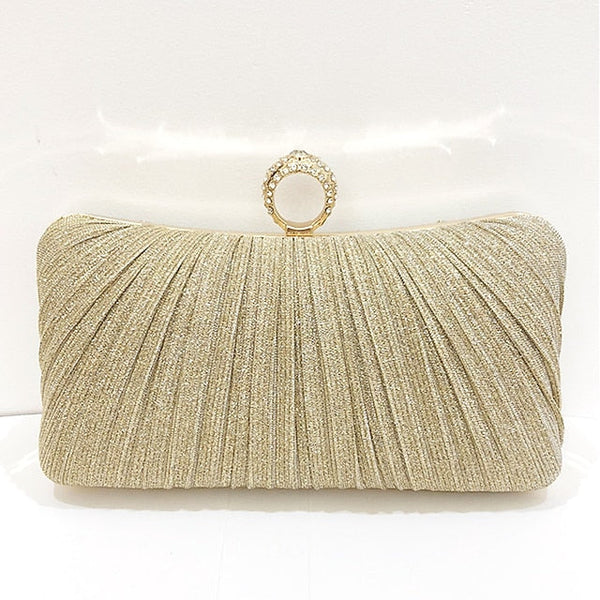Evening Bag Ring with Elegant Rhinestone Glitter Clutch Gold FashionChic