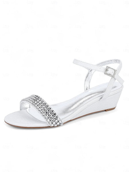 - Women's Champagne Rhinestone Sandals Open Toe Wedge FashionChic