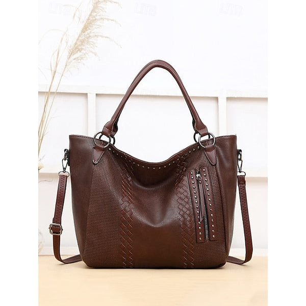 Brown Faux – Women's Tote Bag Handbag Leather Spacious FashionChic