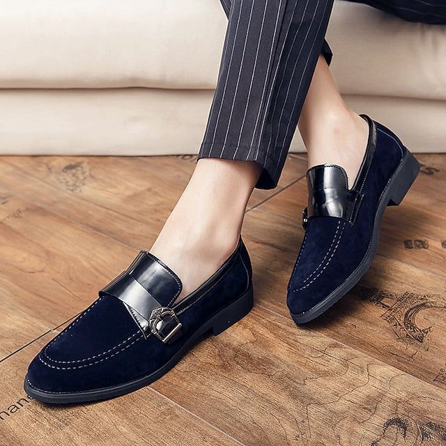 Patent and Leather Men's Loafers Strap Metal with Suede FashionChic