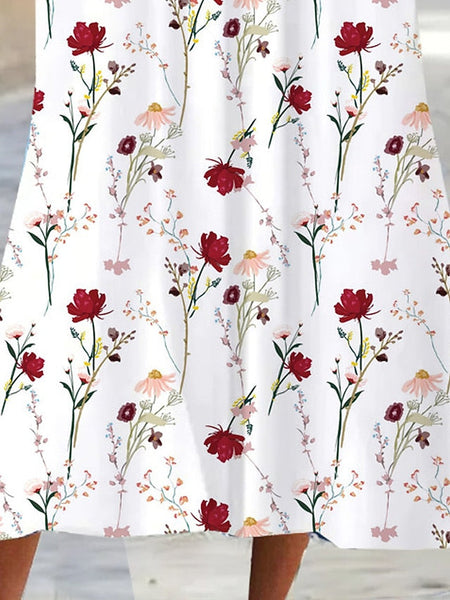Women's Midi Dress Shift Dress Floral Pocket Print V Neck FashionChic