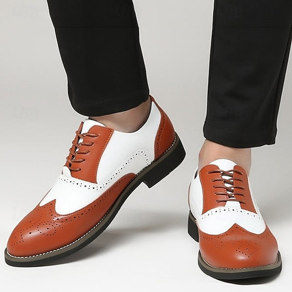 Shoes in Oxford White Two-Tone Brogue Dress Wingtip Men's FashionChic