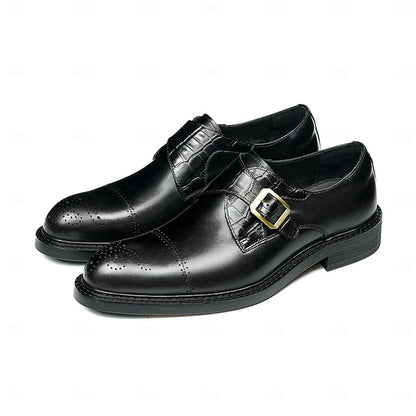Dress Genuine Strap Black Men's Leather Monk First Shoes- FashionChic