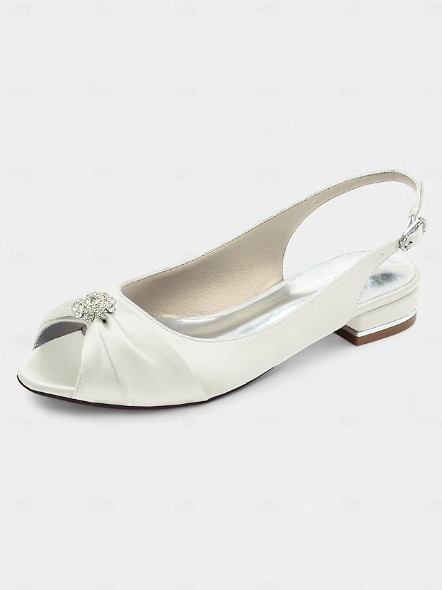Women's Wedding Heels with Crystal Satin Slingback FashionChic