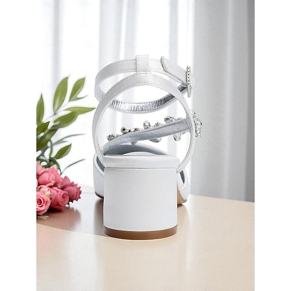 Purple Heel Pumps Women's Satin Block with Rhinestone FashionChic