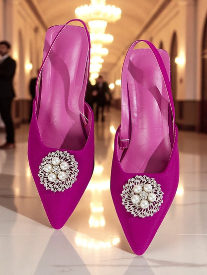 Pumps Satin with and Blue Women's Pearl Slingback FashionChic