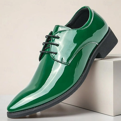 for Formal Green Glossy Men Lace-Up Shoes Patent Leather – FashionChic