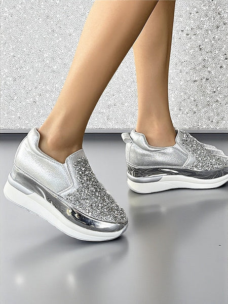 with Women's Black Glitter Metallic Slip-On Sneakers FashionChic