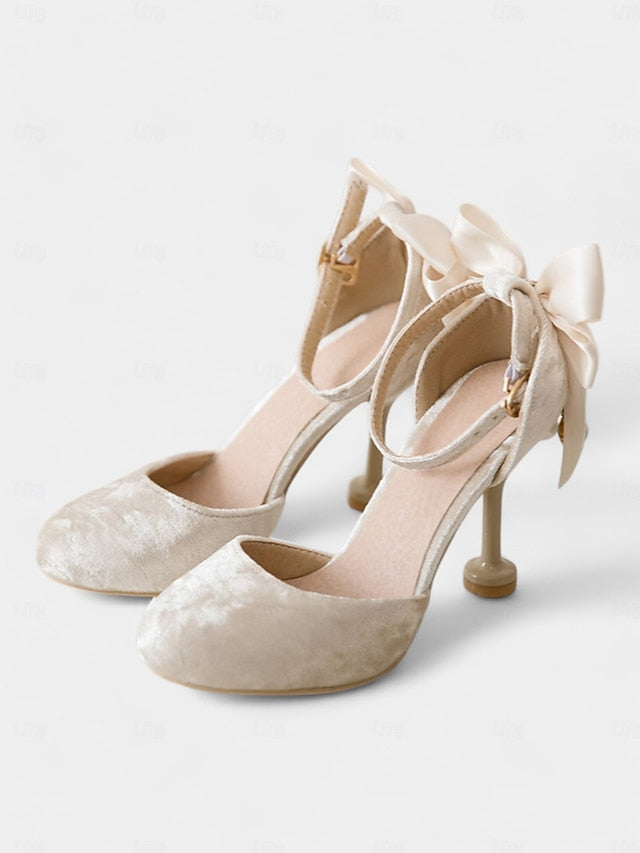 Women's and Velvet Bow Big Mary Heels with Burgundy Jane FashionChic