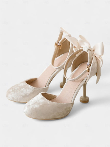 Women's and Velvet Bow Big Mary Heels with Burgundy Jane FashionChic