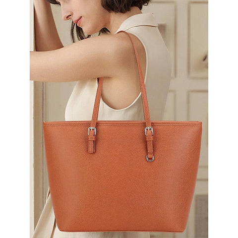 - Women's Faux Tote Brown Bag Leather Classic Large FashionChic